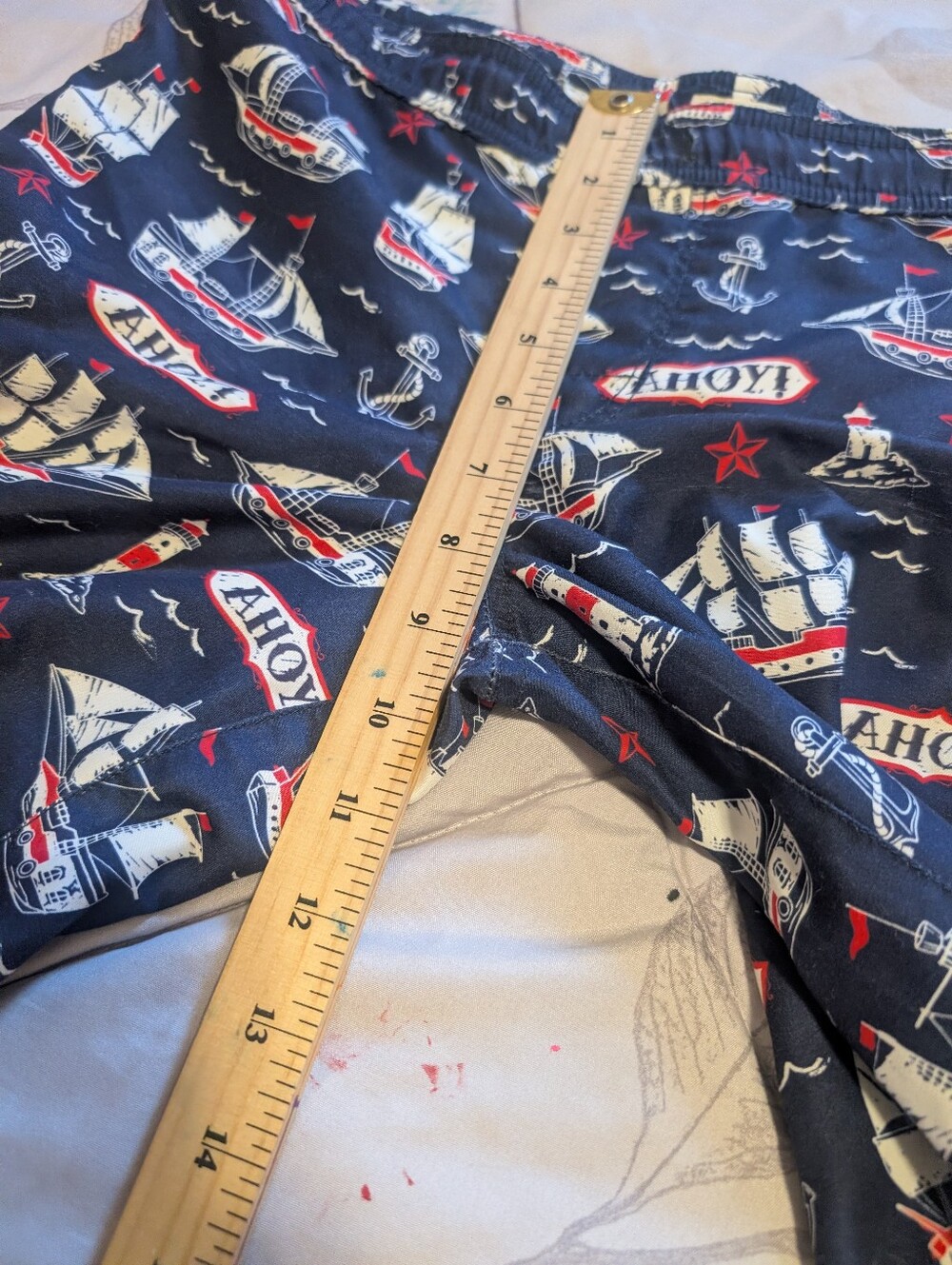 Hatley Men’s Nautical Swim Trunks Medium Blue AHOY Sailboat Lighthouse Board - Picture 7 of 11